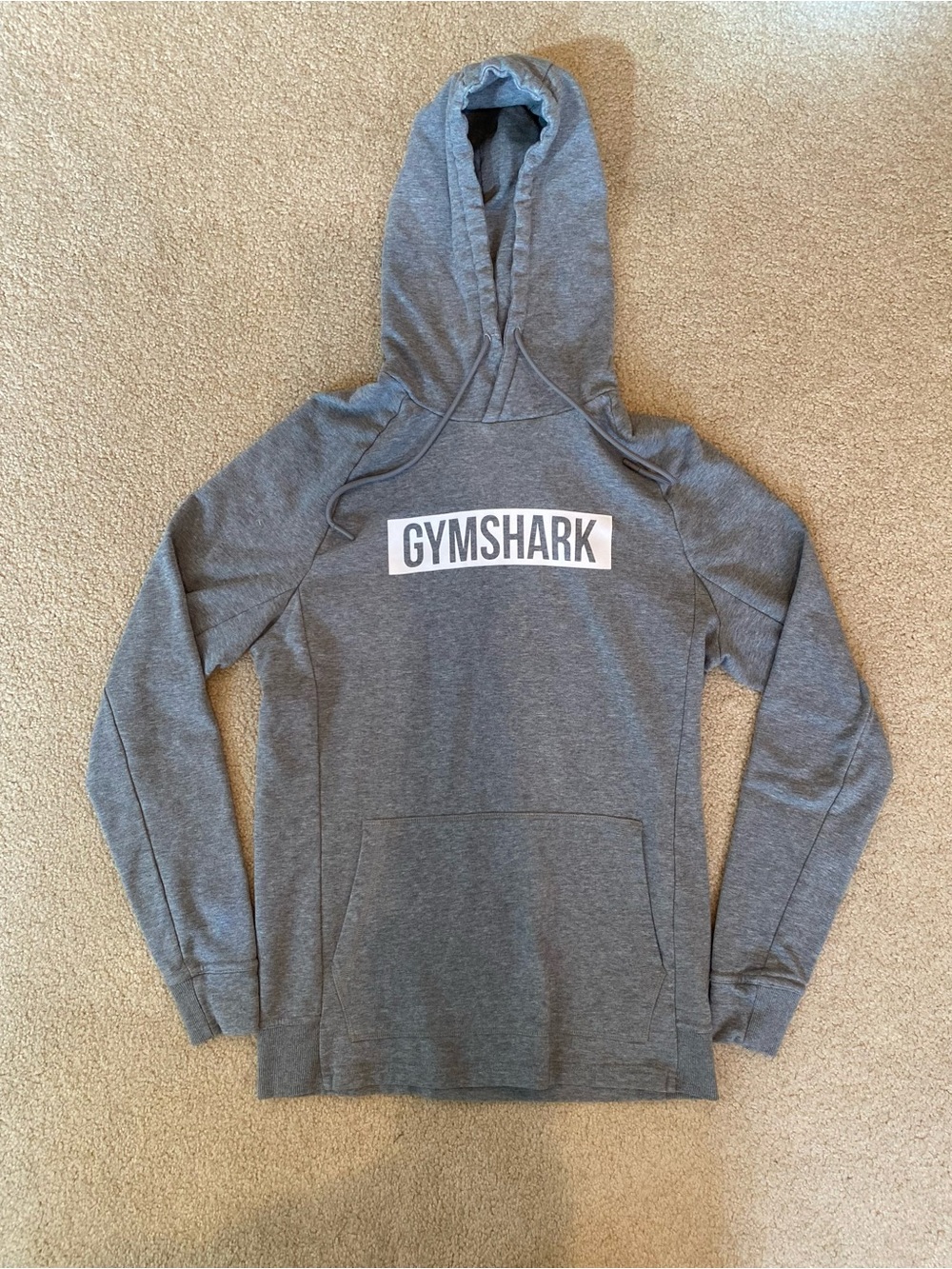 Gymshark Gray Solid Hooded Pullover Hoodie Logo Pockets Men’s Size S